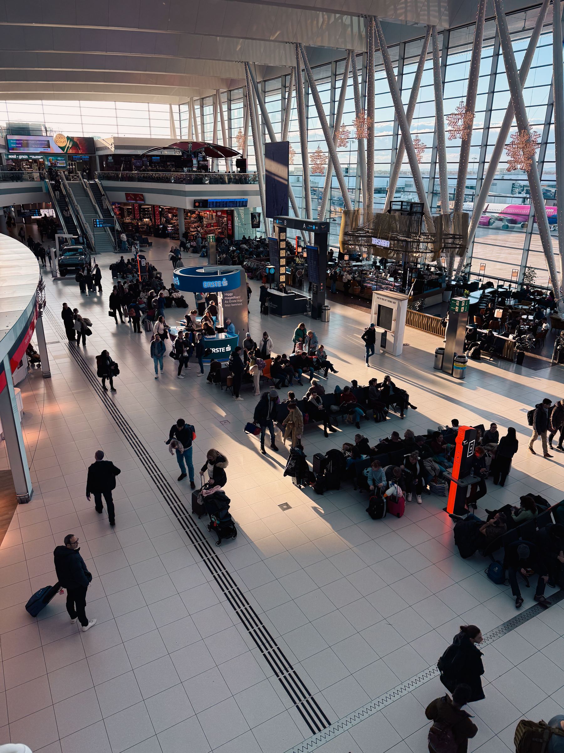 Busy international airport terminal